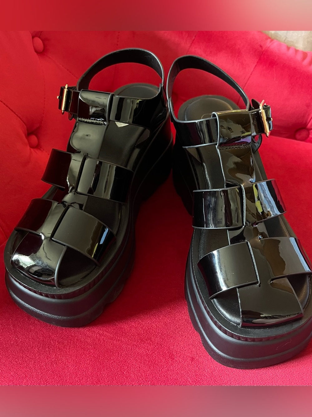 Sheln Black Platform Sandals Size 7 (EU 38)
